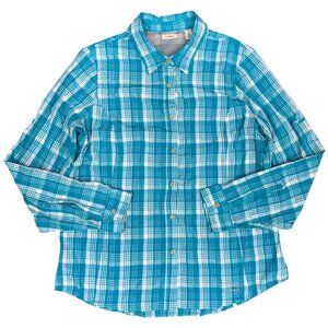 EUC Women's L.L. BEAN Nylon Long Sleeve Vented Shirt Plaid | Size M Reg.
